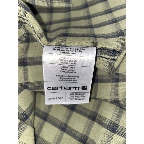 Carhartt Shirt Men's 2XL XXL Green Plaid Relaxed Fit Button‎ Down Pockets - Picture 9 of 9